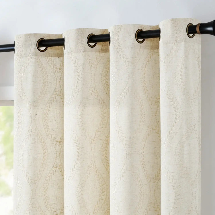 Boho Leaf Embroidered Geometric Curtains - Jinchan Home