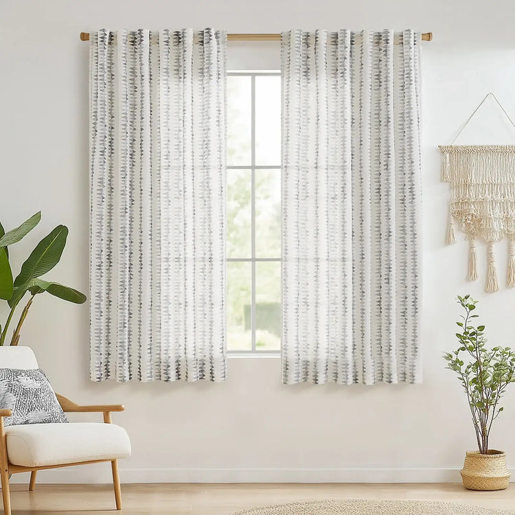 Boho Prism Triangle Stripe Linen Curtains - Jinchan Home