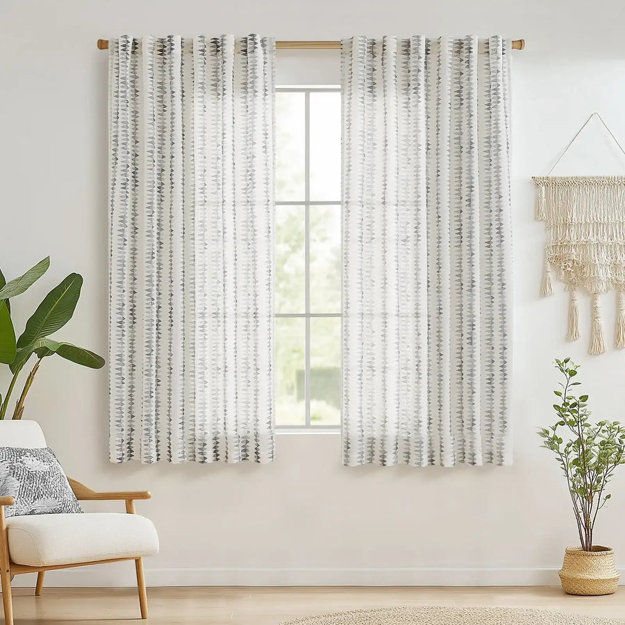 Boho Prism Triangle Stripe Linen Curtains - Jinchan Home