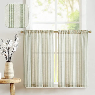 
                    
                      Twill Striped Linen Blend Rod Pocket Kitchen Curtains - Jinchan Home
                    
                  