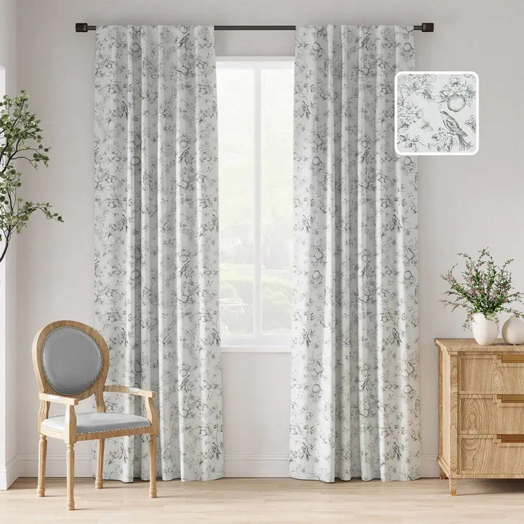 Vintage Bird & Botanical Sketch Curtains - Jinchan Home