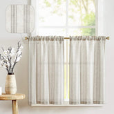 Twill Striped Linen Blend Rod Pocket Kitchen Curtains - Jinchan Home
