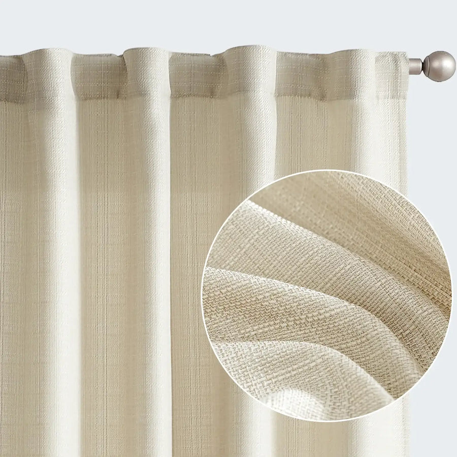 Solid Faux Linen Polyester 3-in-1 Curtains - Jinchan Home
