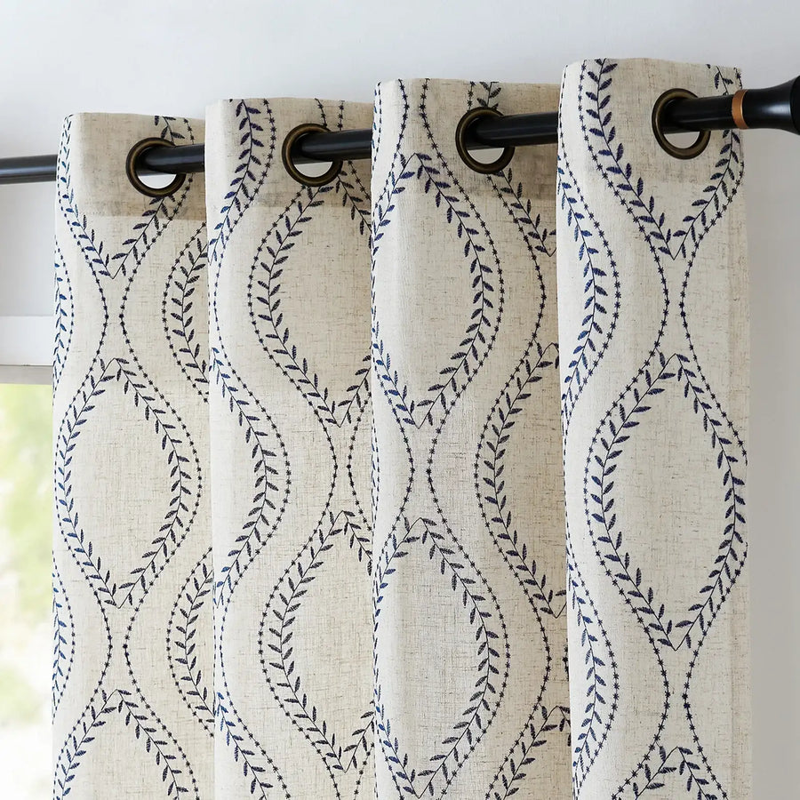 Boho Leaf Embroidered Geometric Curtains - Jinchan Home