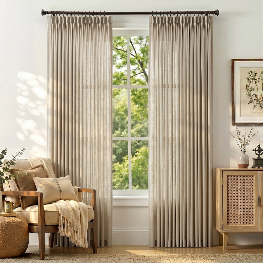 Pinch Pleat Linen Blend Curtains - Jinchan Home