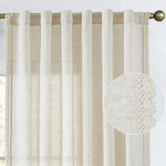 Scalloped Lace Linen-Blend Sheer Curtains - Jinchan Home