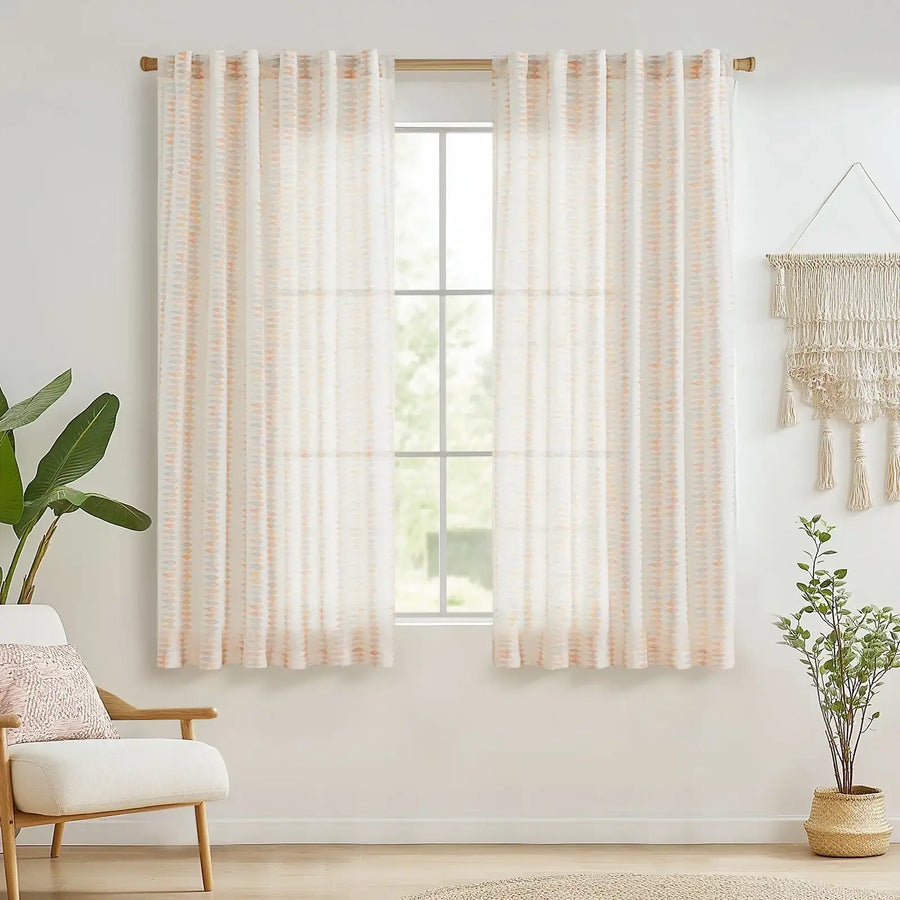 Boho Prism Triangle Stripe Linen Curtains - Jinchan Home