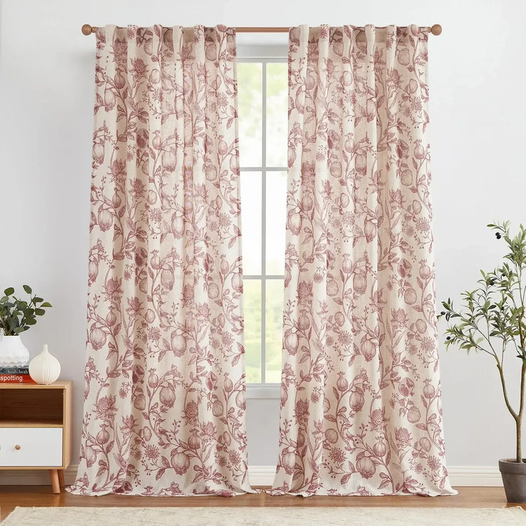 Vintage Pomegranate Botanical Curtains - Jinchan Home
