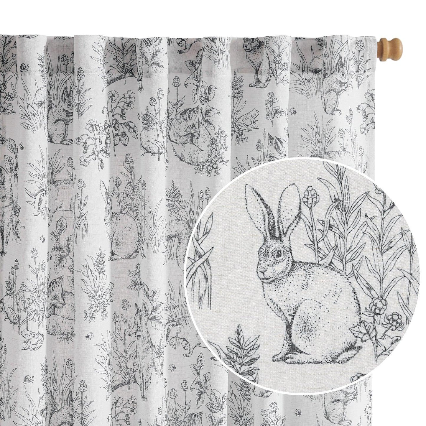 Bunny & Squirrel Toile Linen Curtains - Jinchan Home