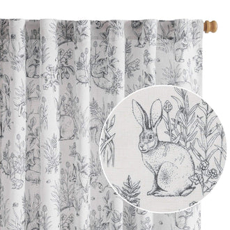 Bunny & Squirrel Toile Linen Curtains - Jinchan Home