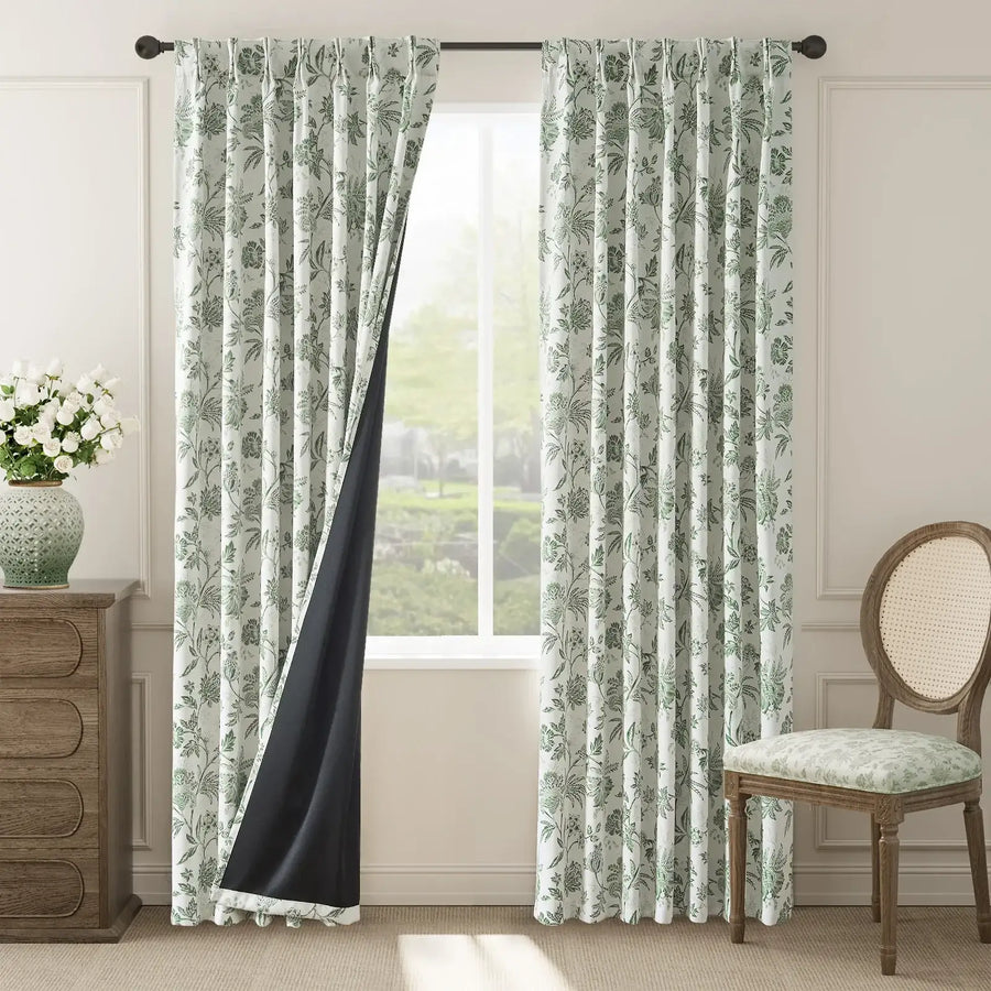 Floral Vine Pleated Korean Style Curtains - Jinchan Home