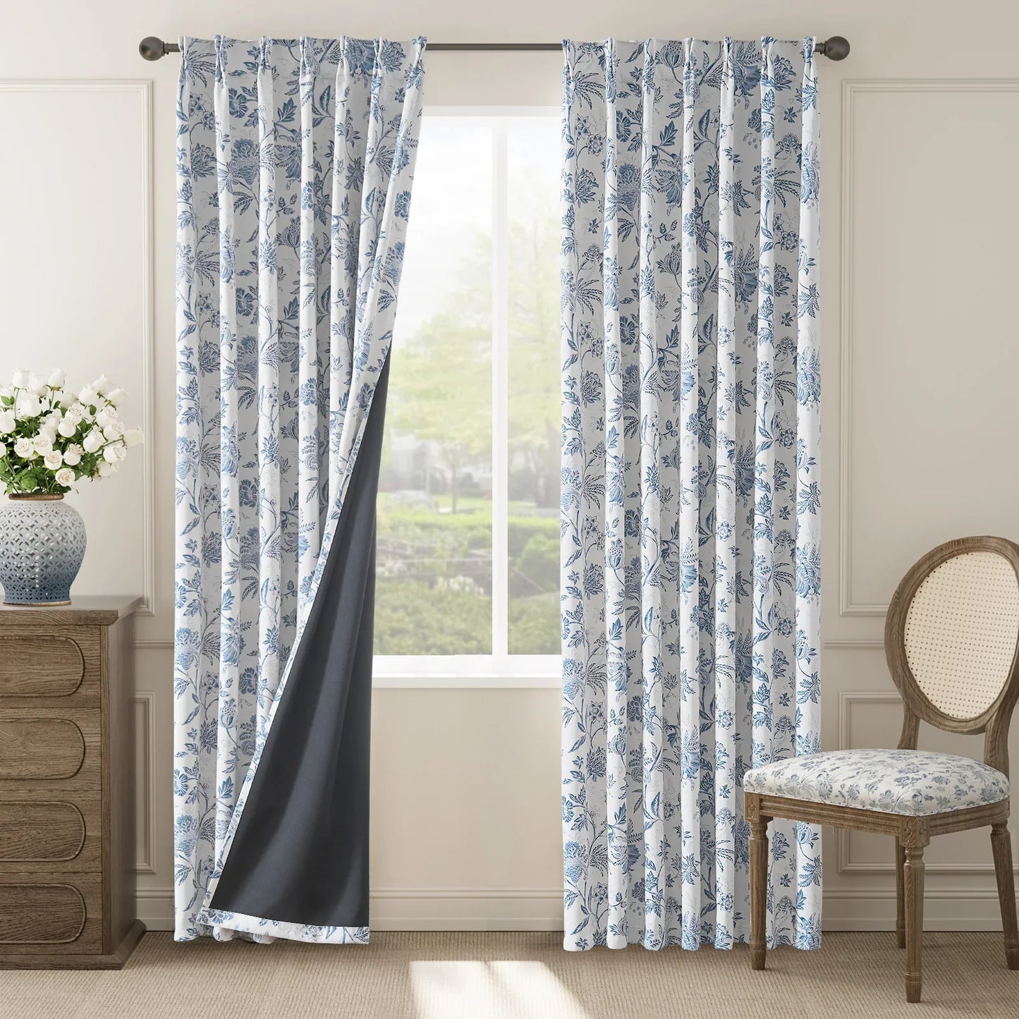 Floral Vine Pleated Korean Style Curtains - Jinchan Home