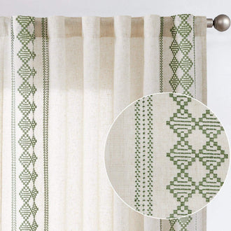 
                    
                      Embroidered Boho Ikat Geometric Curtains - Jinchan Home
                    
                  