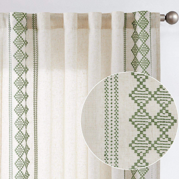 Embroidered Boho Ikat Geometric Curtains - Jinchan Home