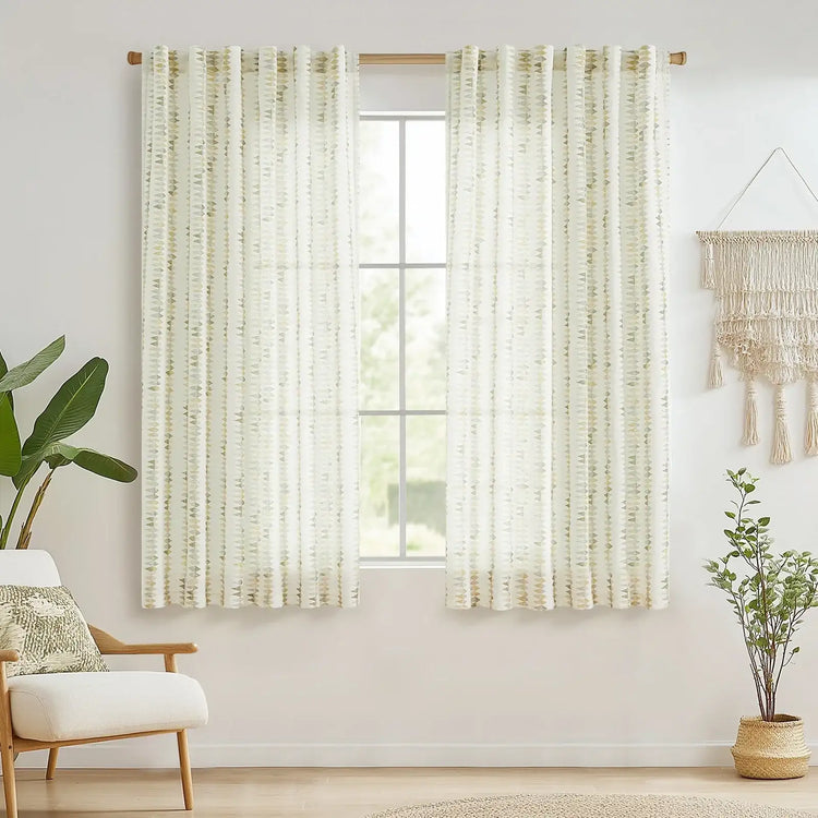 Boho Prism Triangle Stripe Linen Curtains - Jinchan Home