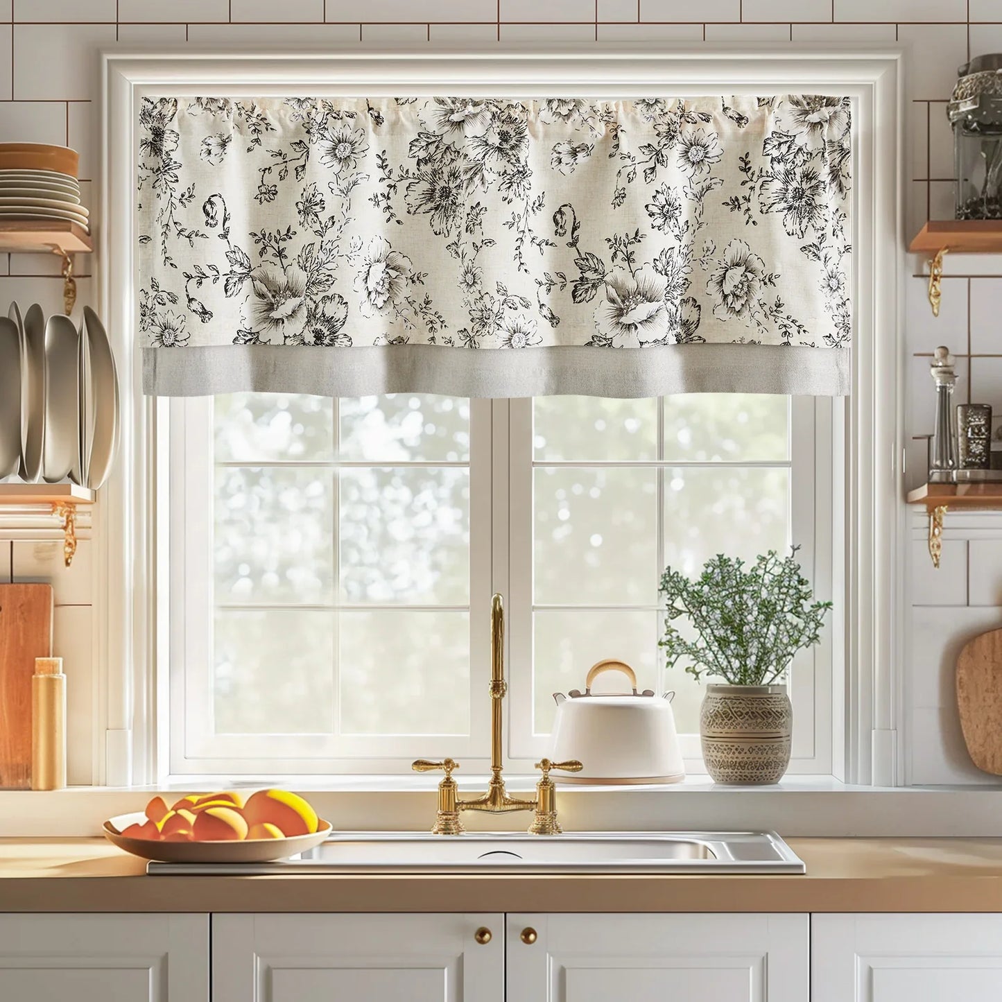 Vintage Peony Floral Linen Window Valance - Jinchan Home