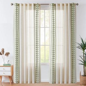 
                    
                      Embroidered Boho Ikat Geometric Curtains - Jinchan Home
                    
                  