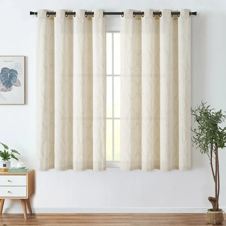 Boho Leaf Embroidered Geometric Curtains - Jinchan Home