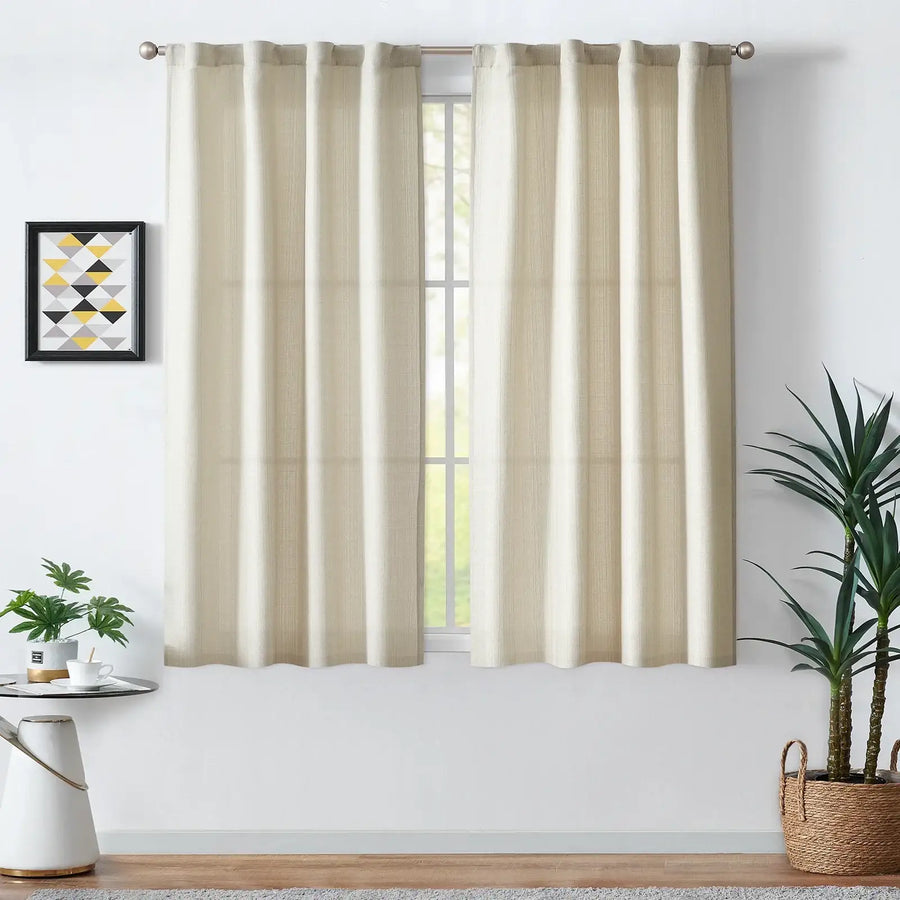 Solid Faux Linen Polyester 3-in-1 Curtains - Jinchan Home