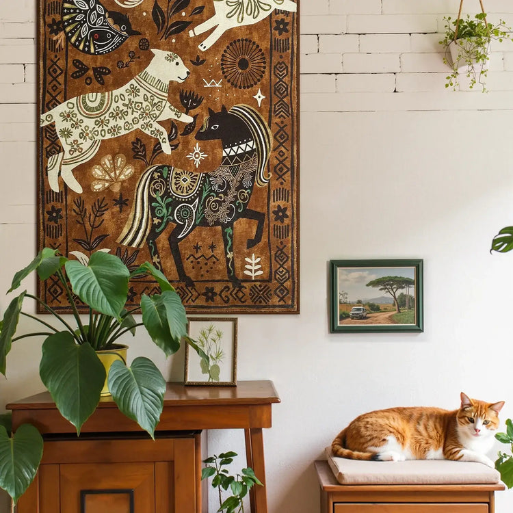 Boho Tribal Woodland Animal Rug - Jinchan Home