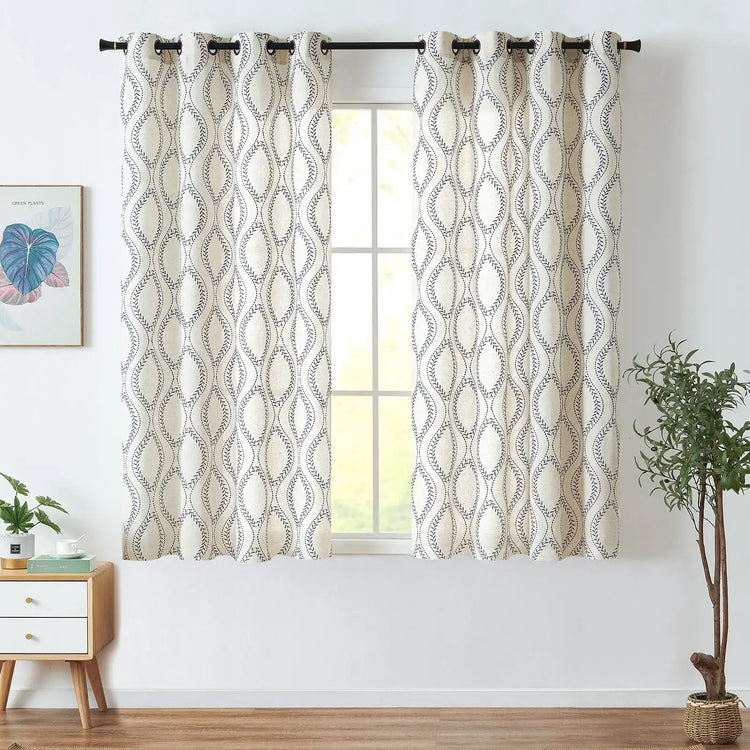 Boho Leaf Embroidered Geometric Curtains - Jinchan Home