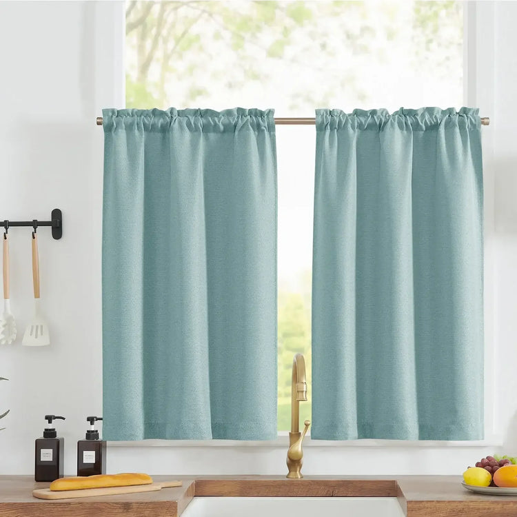 Solid Faux Linen Rod Pocket Kitchen Curtains - Jinchan Home