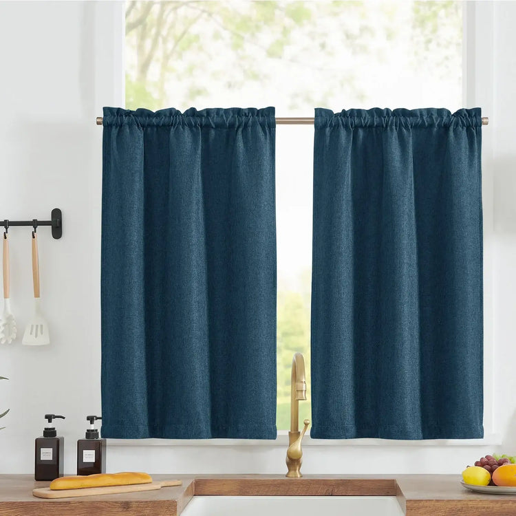 Faux Linen Solid Kitchen Curtains - Jinchan Home