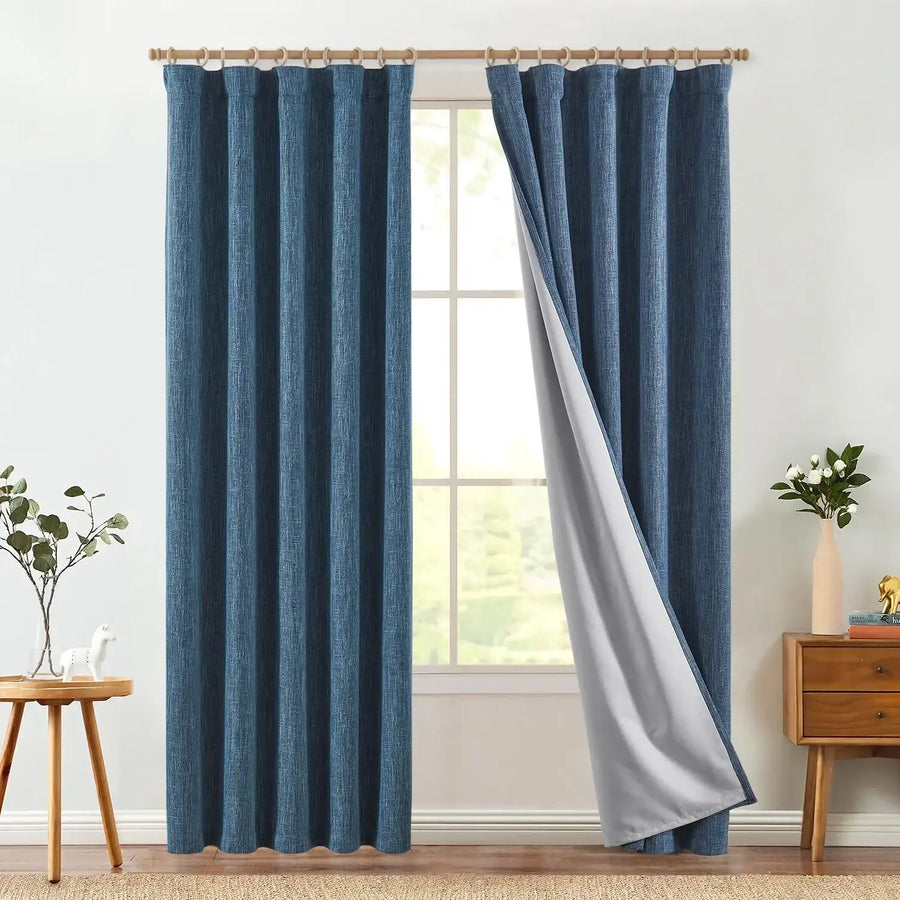 Textured Linen-Blend Solid Lined 3-in-1 Curtains - Jinchan Home