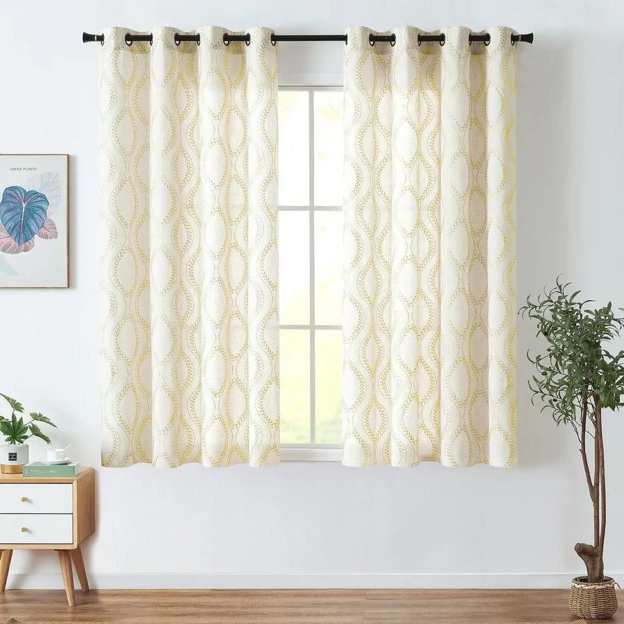 Boho Leaf Embroidered Geometric Curtains - Jinchan Home