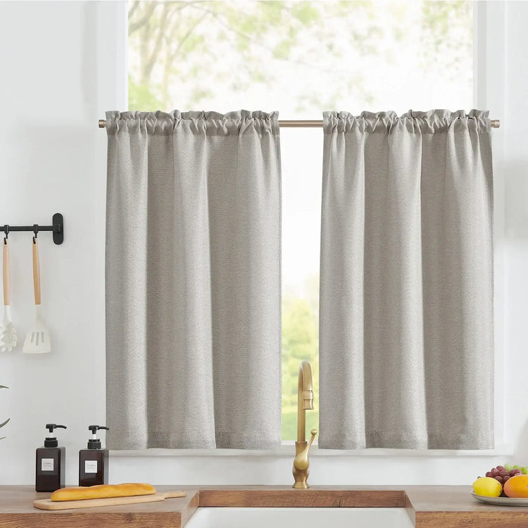 Faux Linen Solid Kitchen Curtains - Jinchan Home