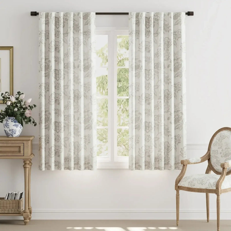 Vintage Line-Art Multi-Floral Vine Curtains - Jinchan Home