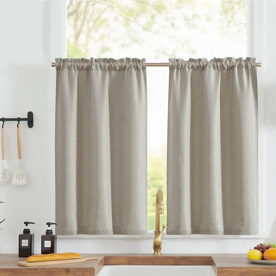Faux Linen Solid Kitchen Curtains - Jinchan Home