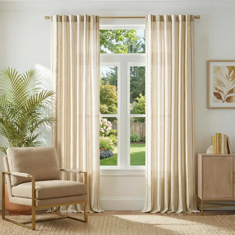 Shadow Stripe Linen Blend Curtains - Jinchan Home