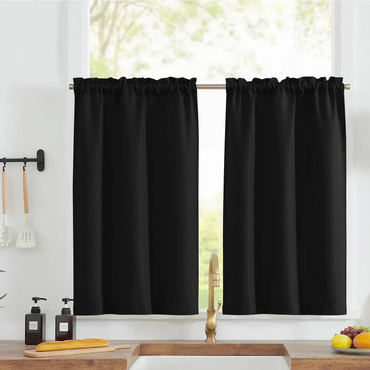 Solid Faux Linen Rod Pocket Kitchen Curtains - Jinchan Home