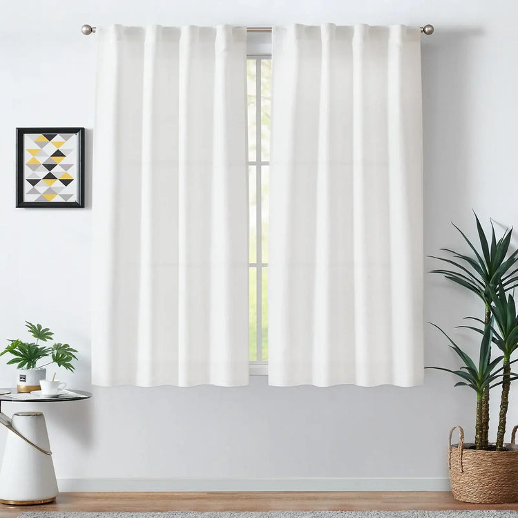 Solid Faux Linen Polyester 3-in-1 Curtains - Jinchan Home
