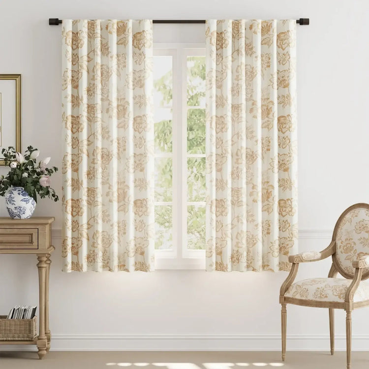 Vintage Line-Art Multi-Floral Vine Curtains - Jinchan Home