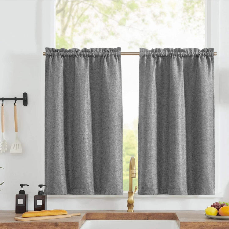 Faux Linen Solid Kitchen Curtains - Jinchan Home