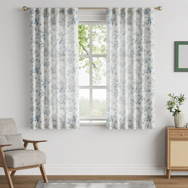 Vintage Bird & Vine Linen Curtains - Jinchan Home