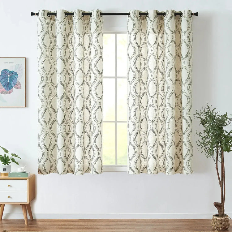 Boho Leaf Embroidered Geometric Curtains - Jinchan Home