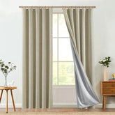 Textured Linen-Blend Solid Lined 3-in-1 Curtains - Jinchan Home