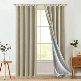 
                    
                      Textured Linen-Blend Solid Lined 3-in-1 Curtains - Jinchan Home
                    
                  