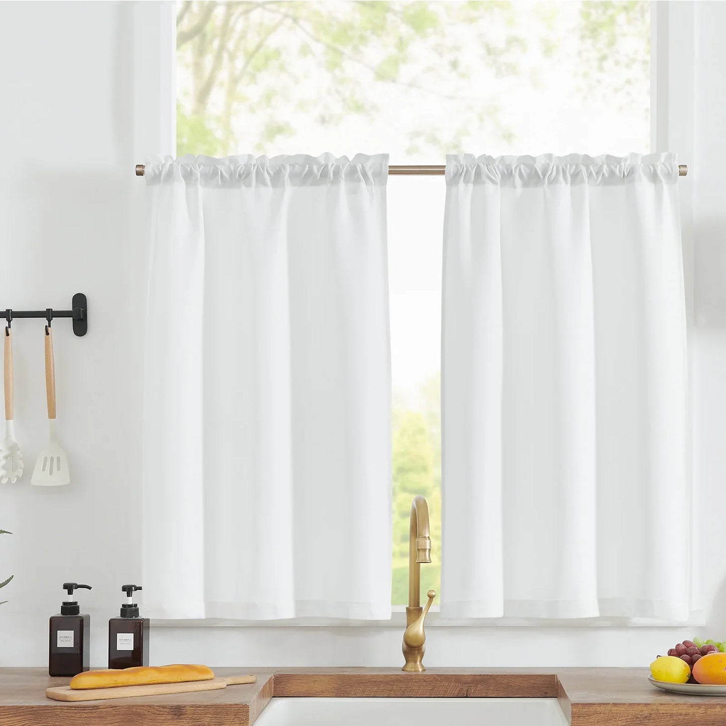 Faux Linen Solid Kitchen Curtains - Jinchan Home