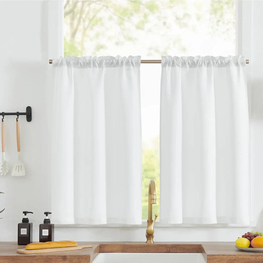 Faux Linen Solid Kitchen Curtains - Jinchan Home