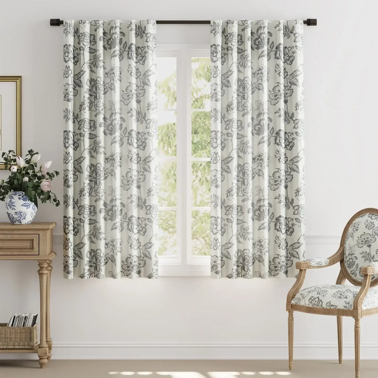 Vintage Line-Art Multi-Floral Vine Curtains - Jinchan Home