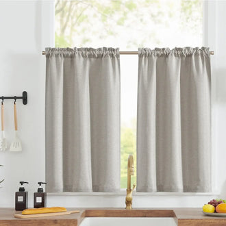 
                    
                      Solid Faux Linen Rod Pocket Kitchen Curtains - Jinchan Home
                    
                  
