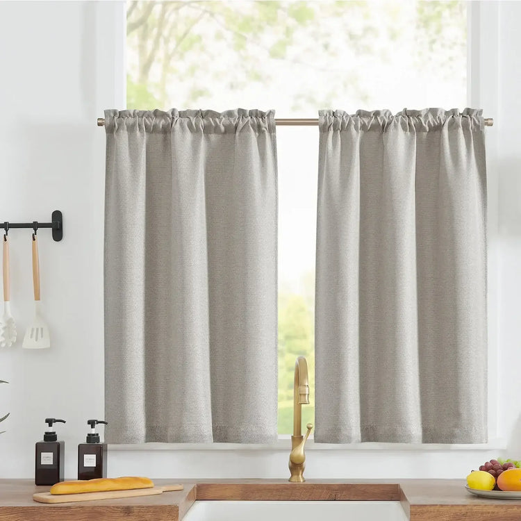 Solid Faux Linen Rod Pocket Kitchen Curtains - Jinchan Home