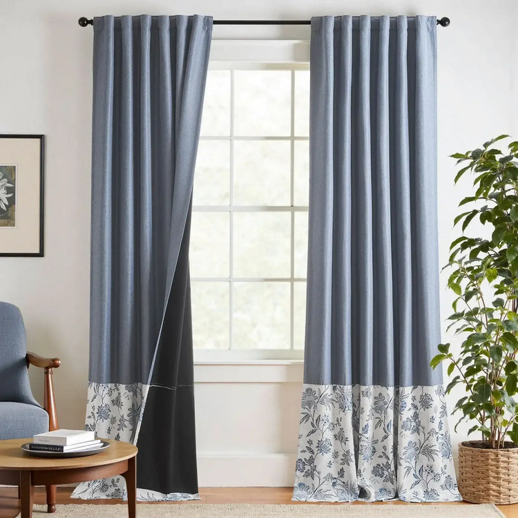 Two-Tone Damask Floral 3-in-1 Curtains - Jinchan Home