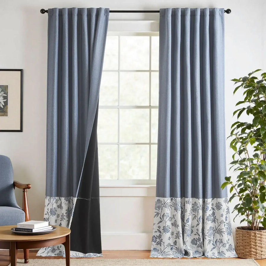 Two-Tone Damask Floral 3-in-1 Curtains - Jinchan Home