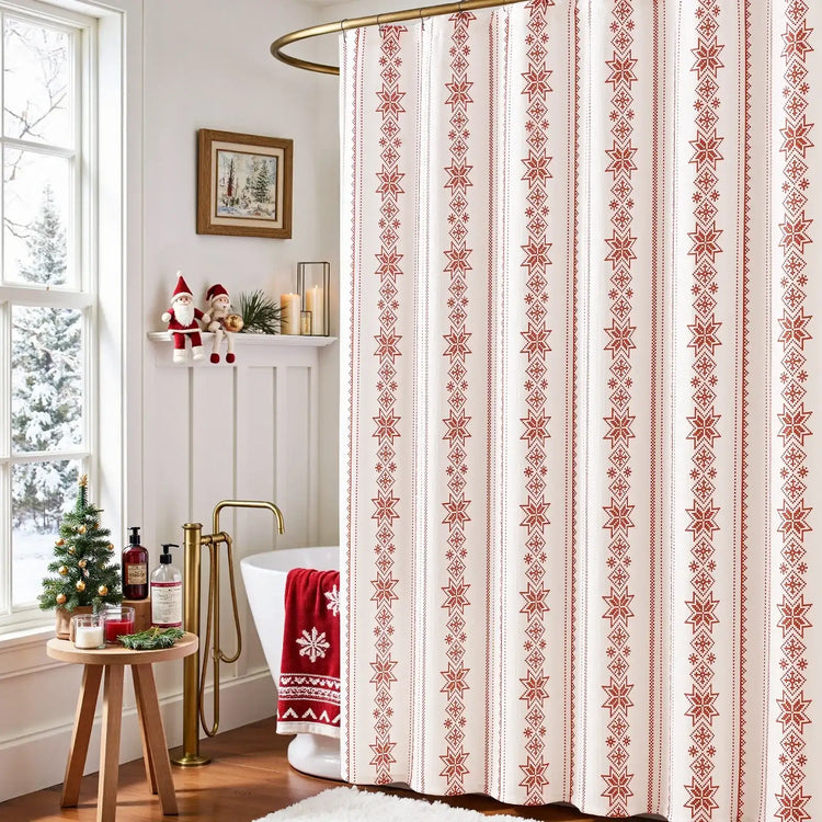 Christmas Snowflake Fair Isle Shower Curtain - Jinchan Home