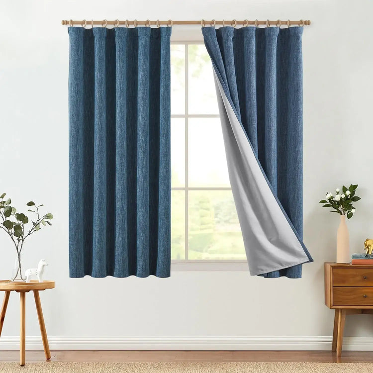 Textured Linen-Blend Solid Lined 3-in-1 Curtains - Jinchan Home